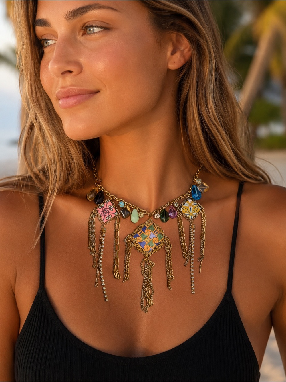"Art Museum" Mixed Art Decoupage Filigree Necklace designed by Lenora Dame